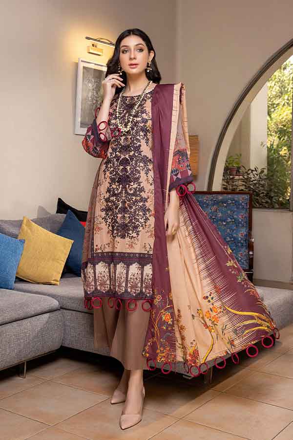 Zoohra Emb Lawn Collection`22 (Brown)