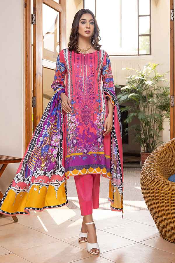 Zoohra Emb Lawn Collection`22 (Pink)