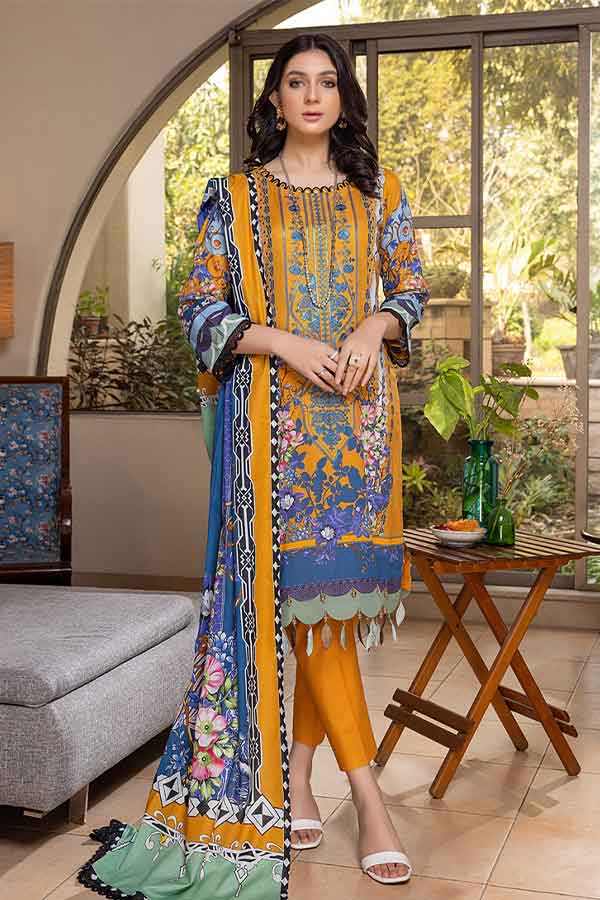 Zoohra Emb Lawn Collection`22 (Yellow)