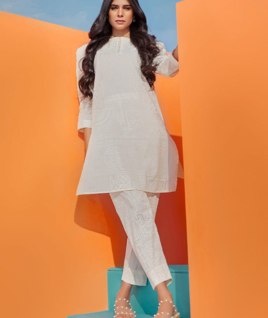 LimeLight Unstitched Summer`21 1 Piece Shirt D#1407 (Off White)