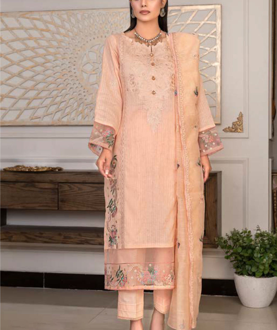 Noor Jahan R/Qamar Emb Lawn'24 (Peach)