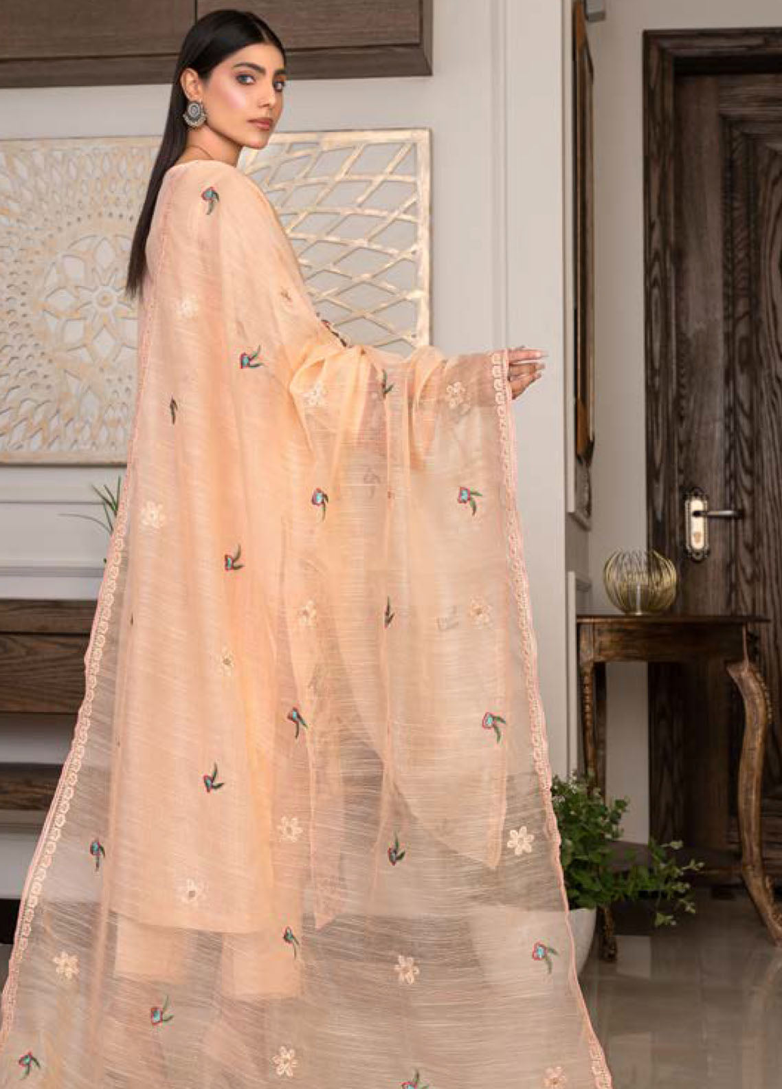 Noor Jahan R/Qamar Emb Lawn'24 (Peach)