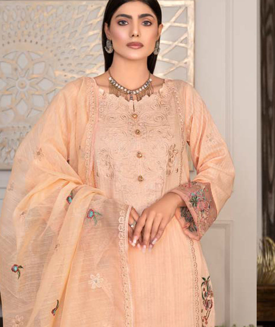 Noor Jahan R/Qamar Emb Lawn'24 (Peach)