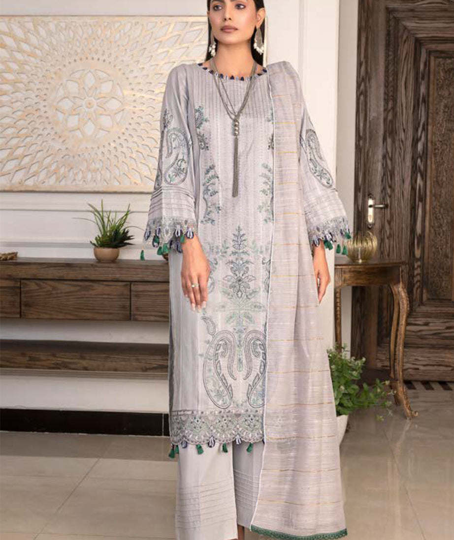 Noor Jahan R/Qamar Emb Lawn'24 (Grey)