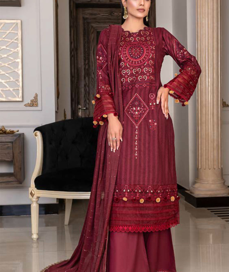Noor Jahan R/Qamar Emb Lawn'24 (Maroon)