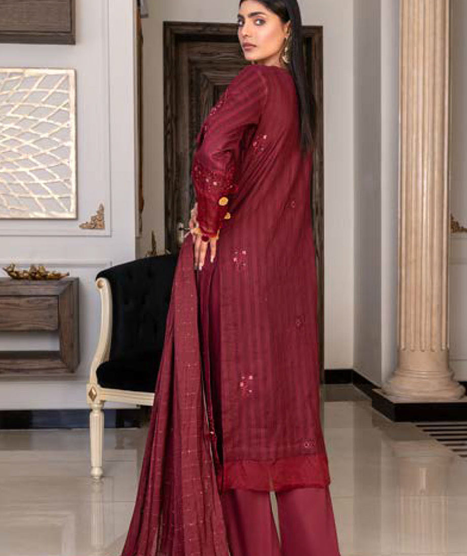 Noor Jahan R/Qamar Emb Lawn'24 (Maroon)