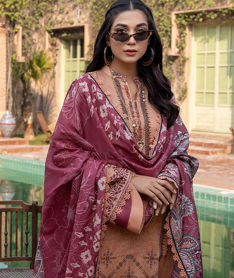 Sana & Sara Print Lawn`22 D#18 Peach