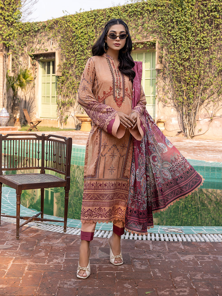 Sana & Sara Print Lawn`22 D#18 Peach