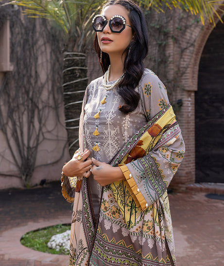 Sana &amp; Sara Print Lawn`22 D#12 L Brown