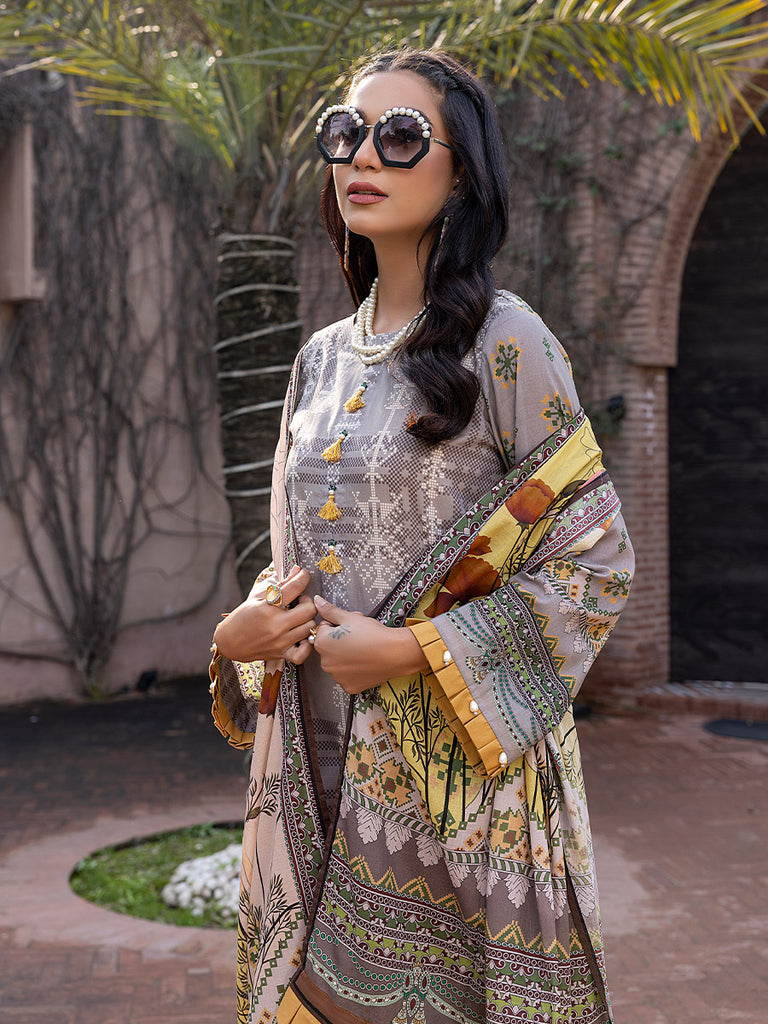 Sana &amp; Sara Print Lawn`22 D#12 L Brown