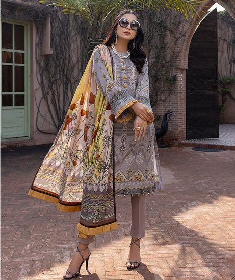 Sana &amp; Sara Print Lawn`22 D#12 L Brown