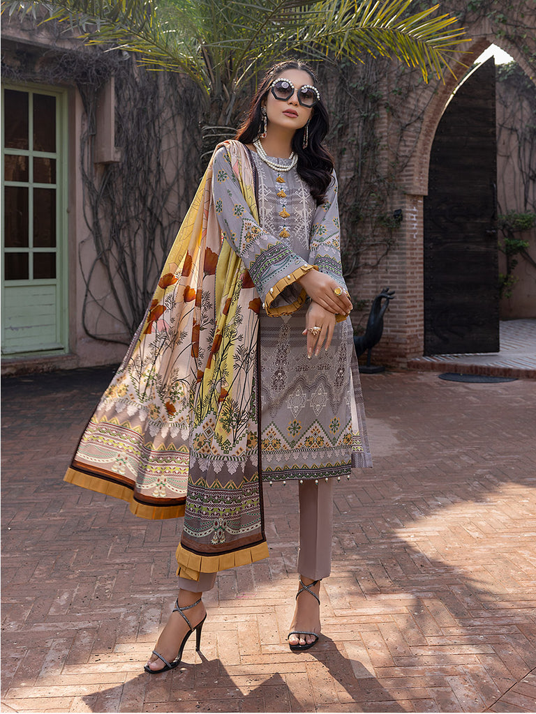 Sana &amp; Sara Print Lawn`22 D#12 L Brown
