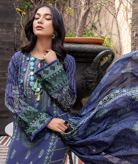 Sana & Sara Print Lawn`22 D#20 Blue