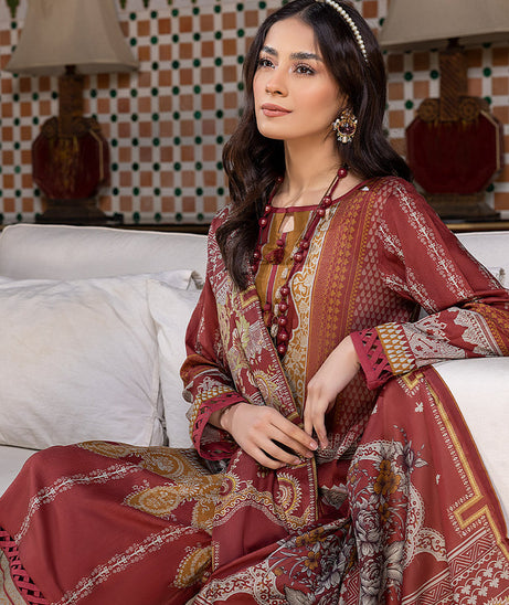 Sana &amp; Sara Print Lawn`22 D#09 Maroon
