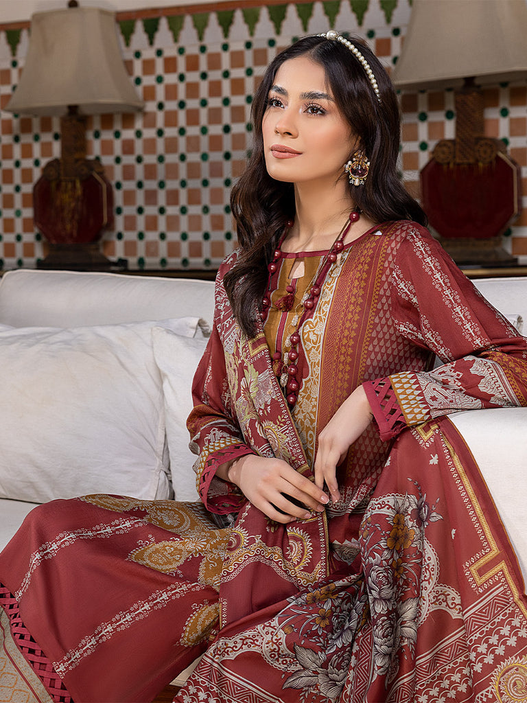 Sana &amp; Sara Print Lawn`22 D#09 Maroon