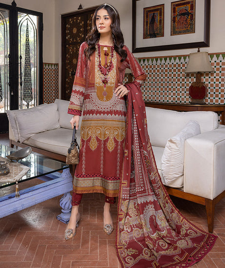 Sana &amp; Sara Print Lawn`22 D#09 Maroon