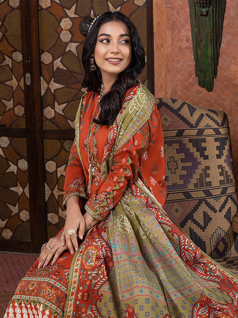 Sana &amp; Sara Print Lawn`22 D#06 Rust