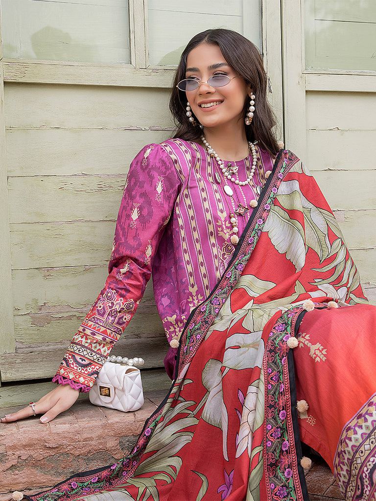Sana &amp; Sara Print Lawn`22 D#19 Magenda