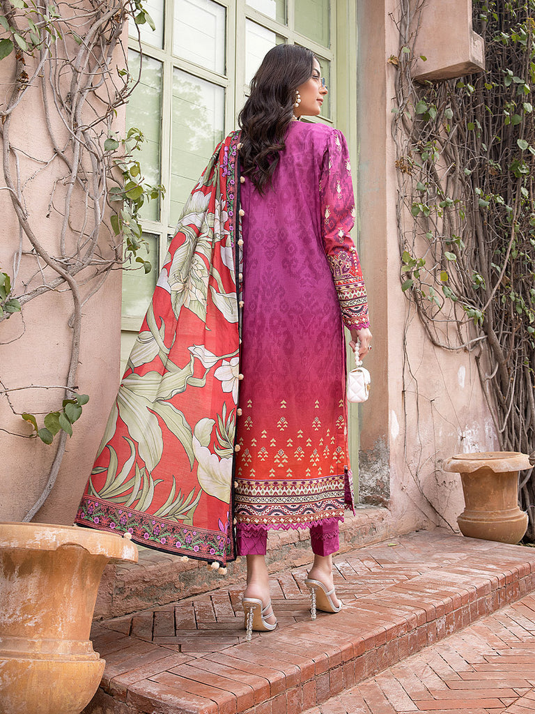 Sana &amp; Sara Print Lawn`22 D#19 Magenda