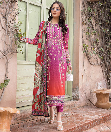 Sana &amp; Sara Print Lawn`22 D#19 Magenda