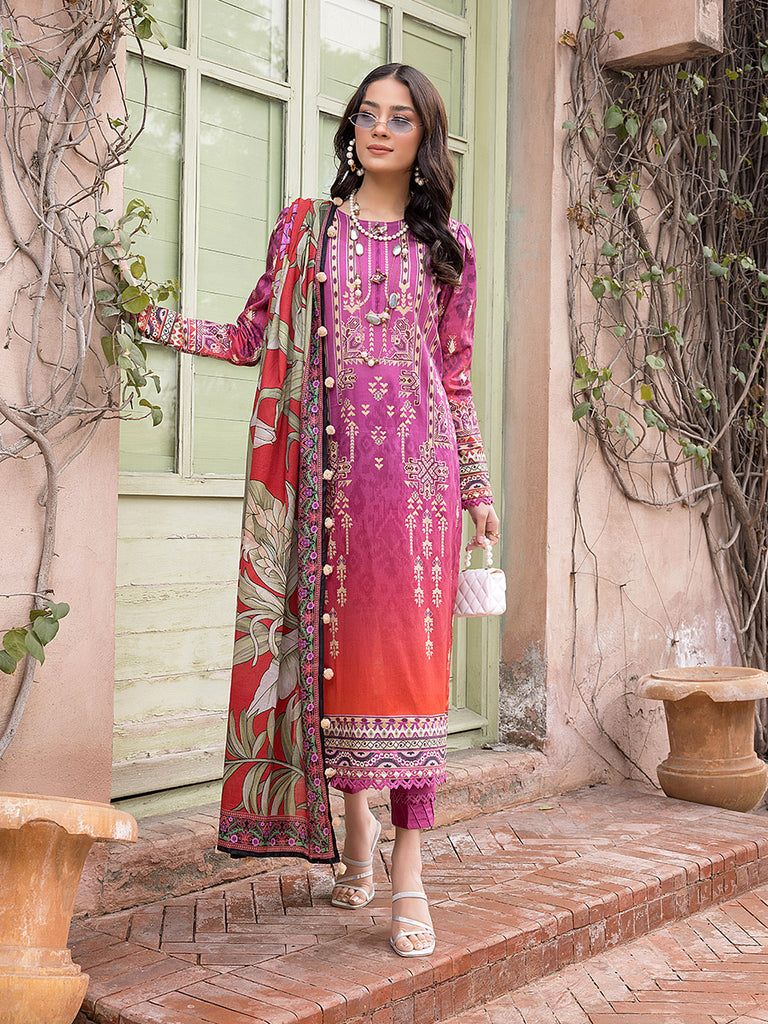 Sana &amp; Sara Print Lawn`22 D#19 Magenda