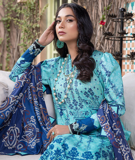 Sana &amp; Sara Print Lawn`22 D#15 Ferozi