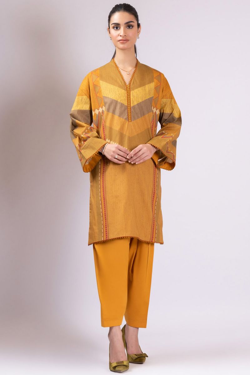 Al Karam Print SS Shirt`22 SS#58 Mustard
