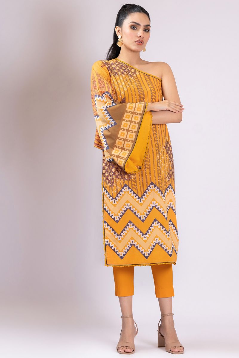 Al Karam Print SS Shirt`22 SS#59 Yellow