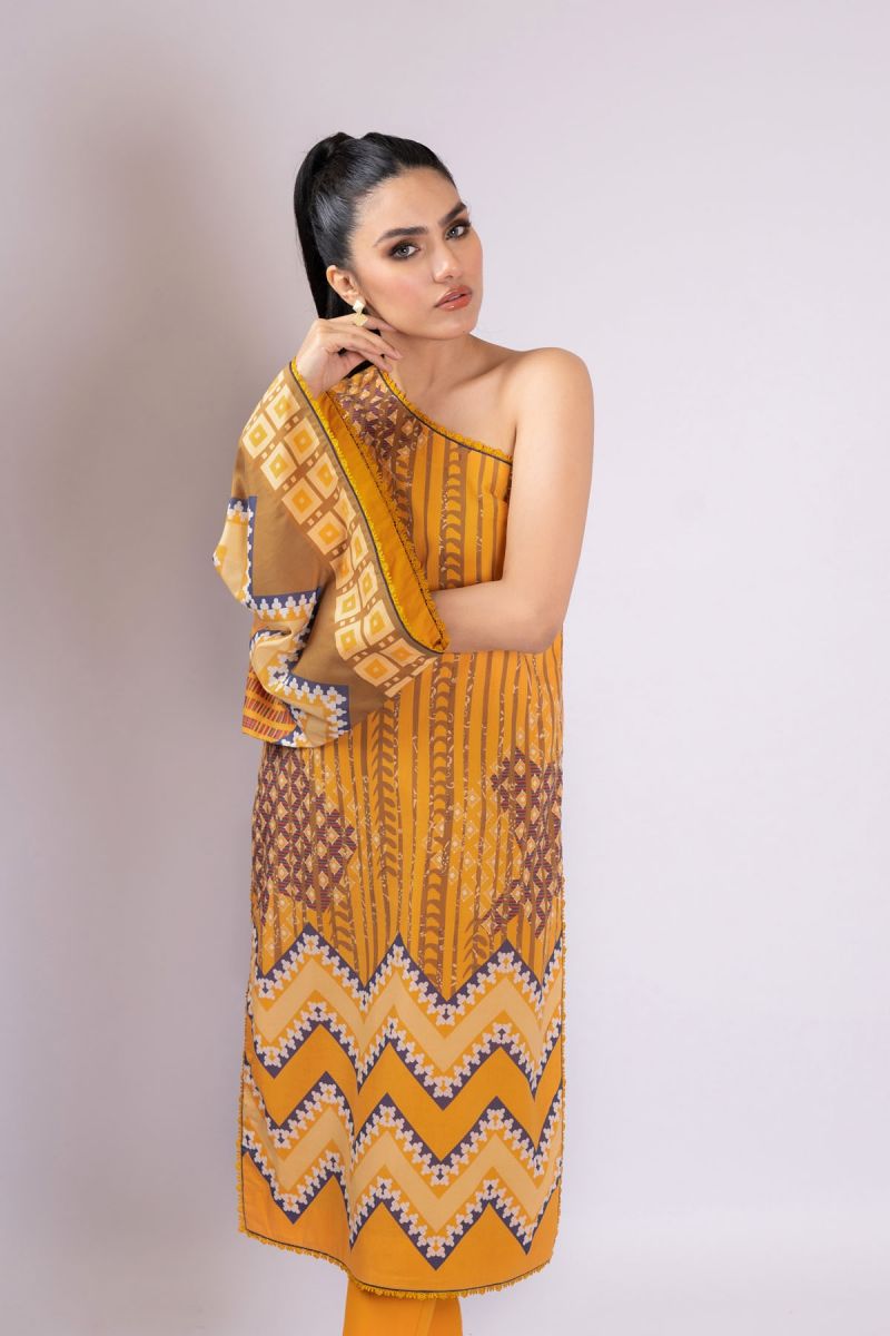 Al Karam Print SS Shirt`22 SS#59 Yellow