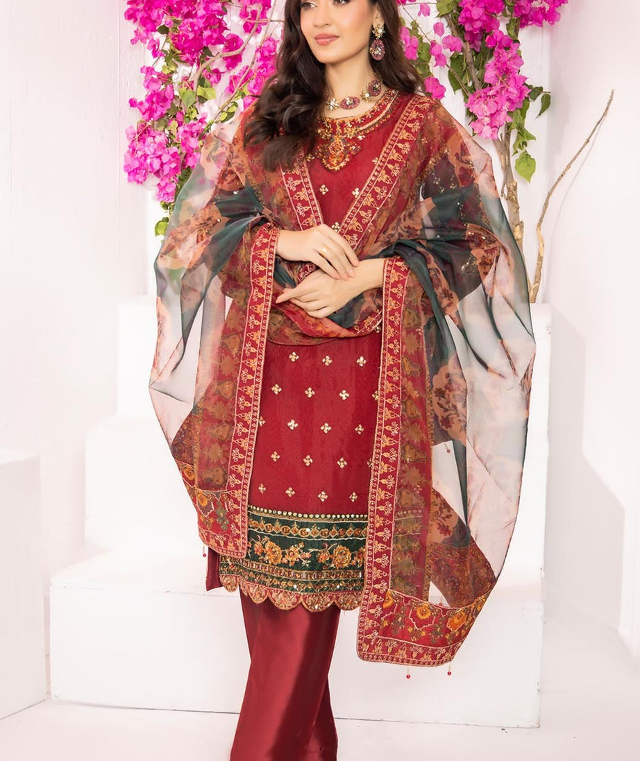 Mi Creation Serene L/Organza`25 D#1 (Maroon)