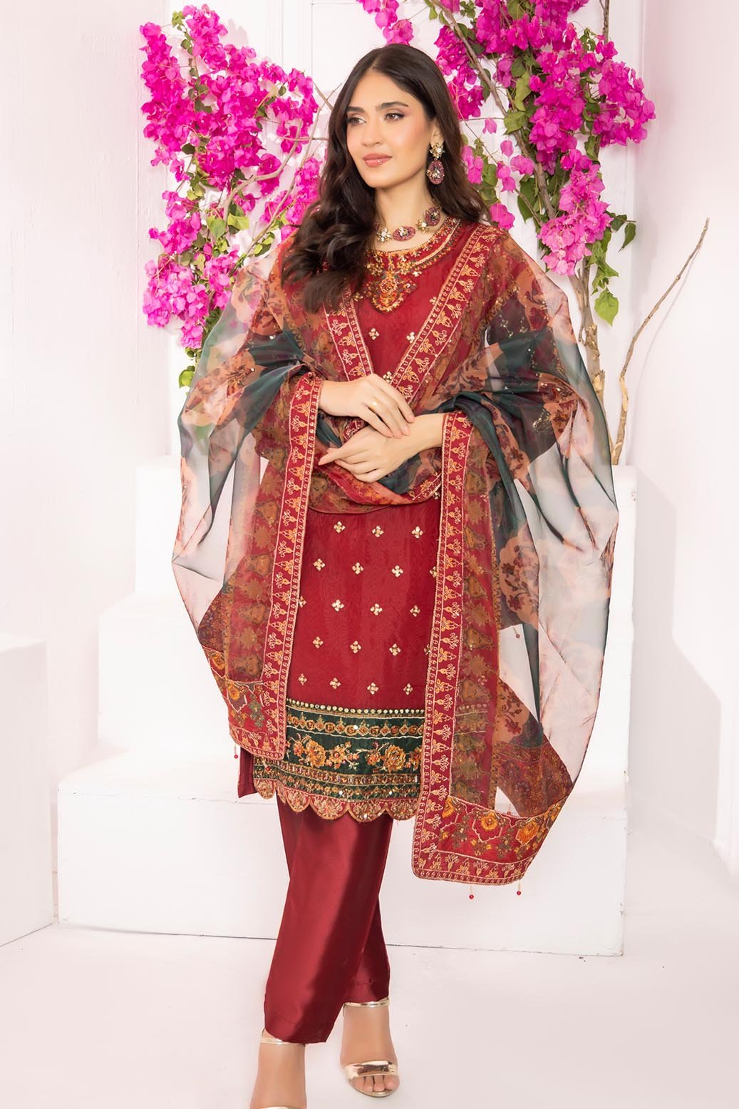 Mi Creation Serene L/Organza`25 D#1 (Maroon)