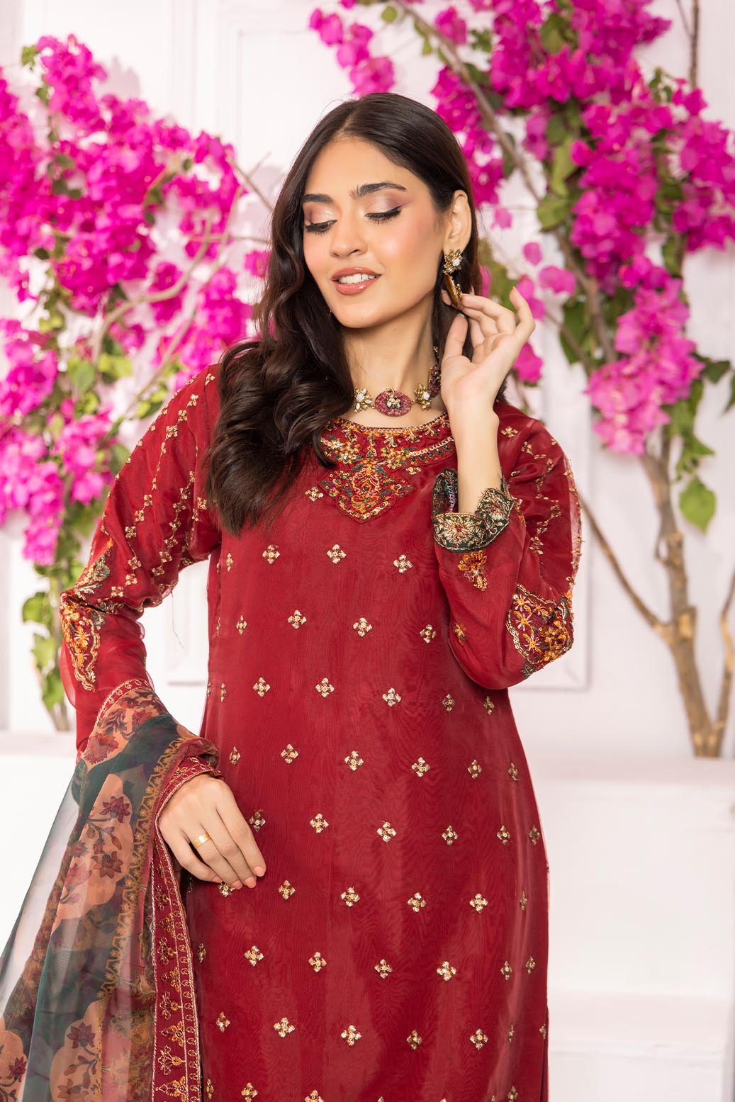 Mi Creation Serene L/Organza`25 D#1 (Maroon)