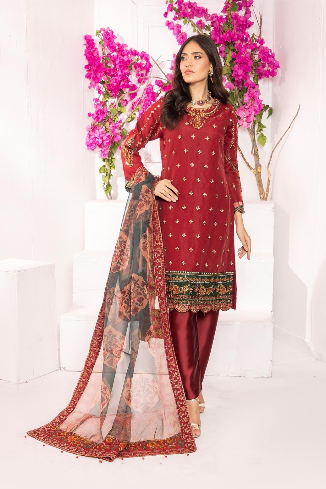 Mi Creation Serene L/Organza`25 D#1 (Maroon)