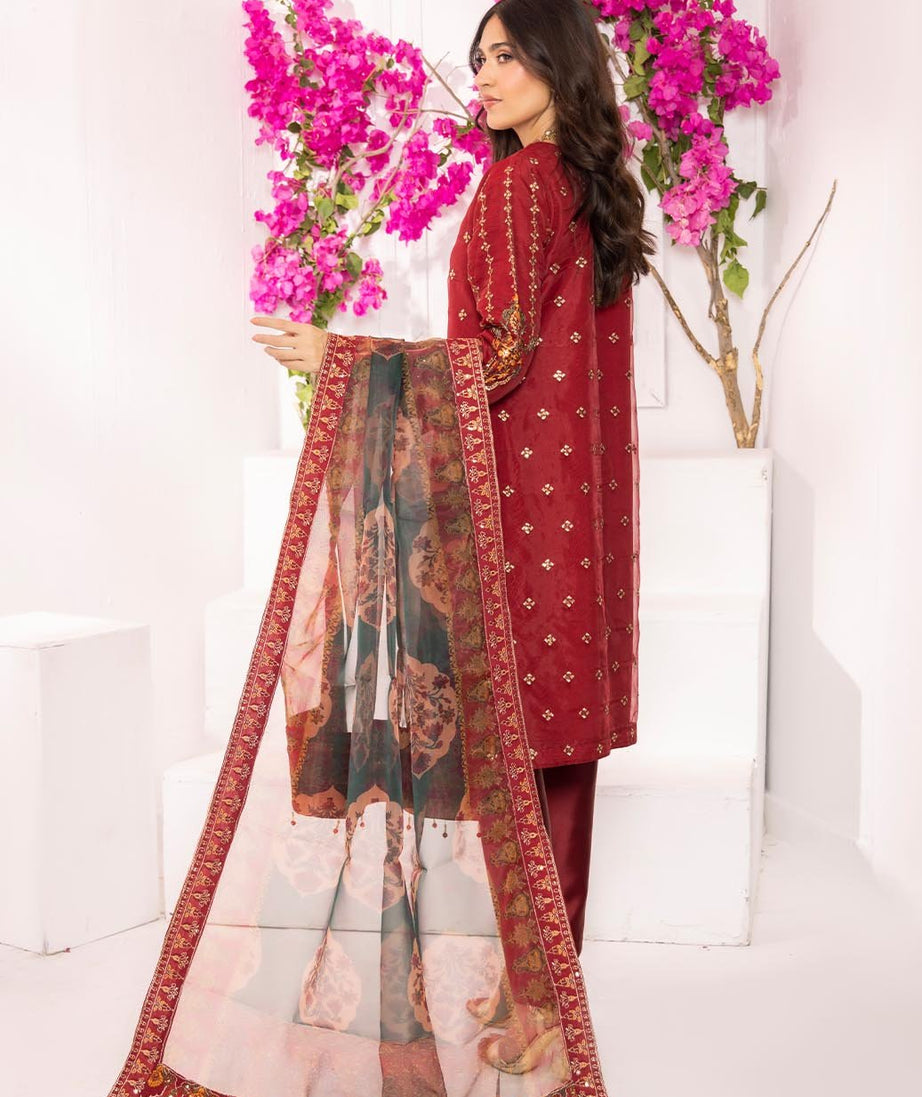 Mi Creation Serene L/Organza`25 D#1 (Maroon)