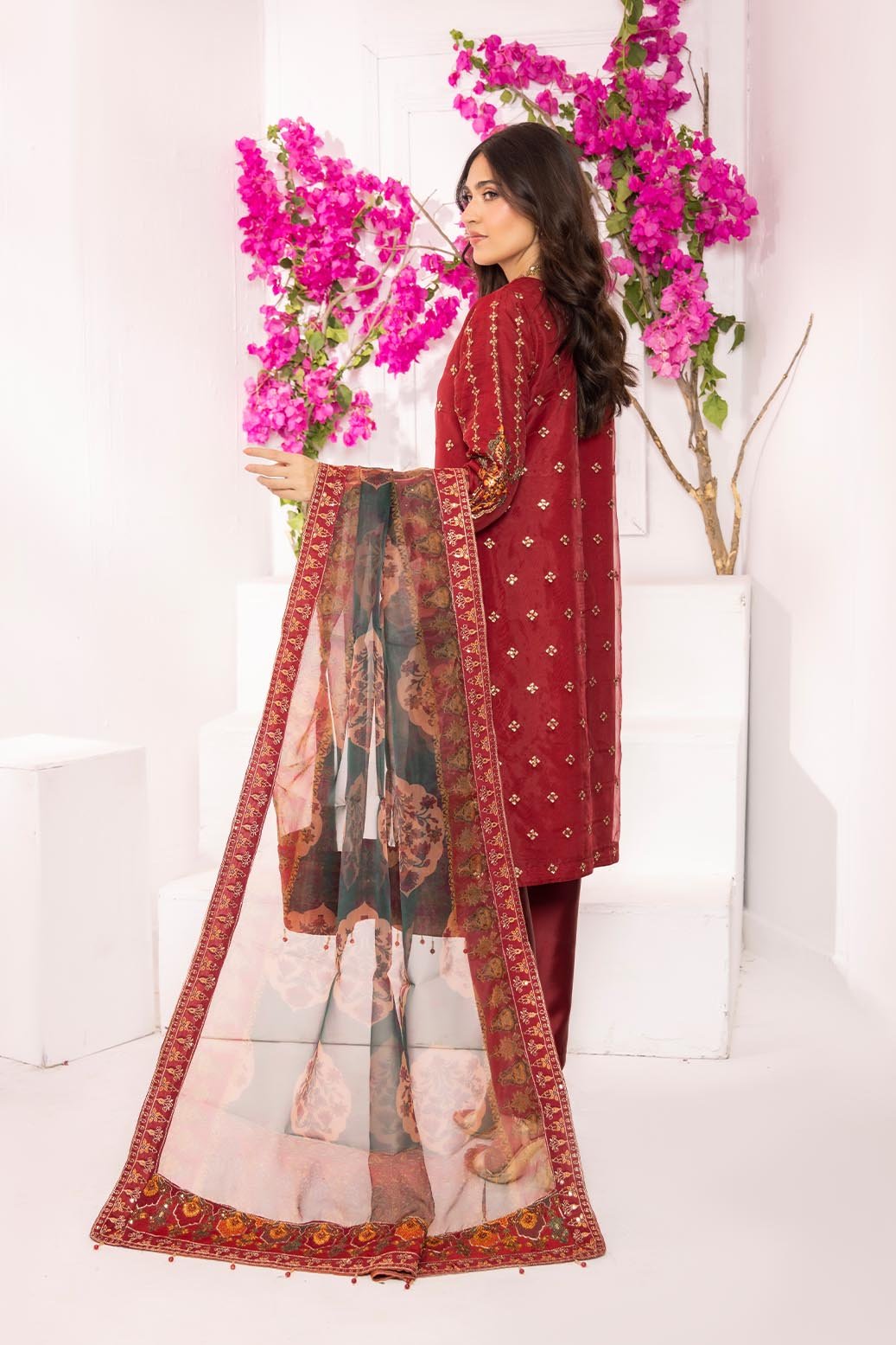 Mi Creation Serene L/Organza`25 D#1 (Maroon)